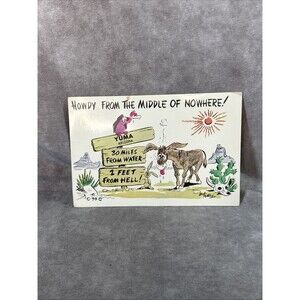 Vintage Howdy From the Middle of Nowhere Desert Donkey Vulture Postcard Unused